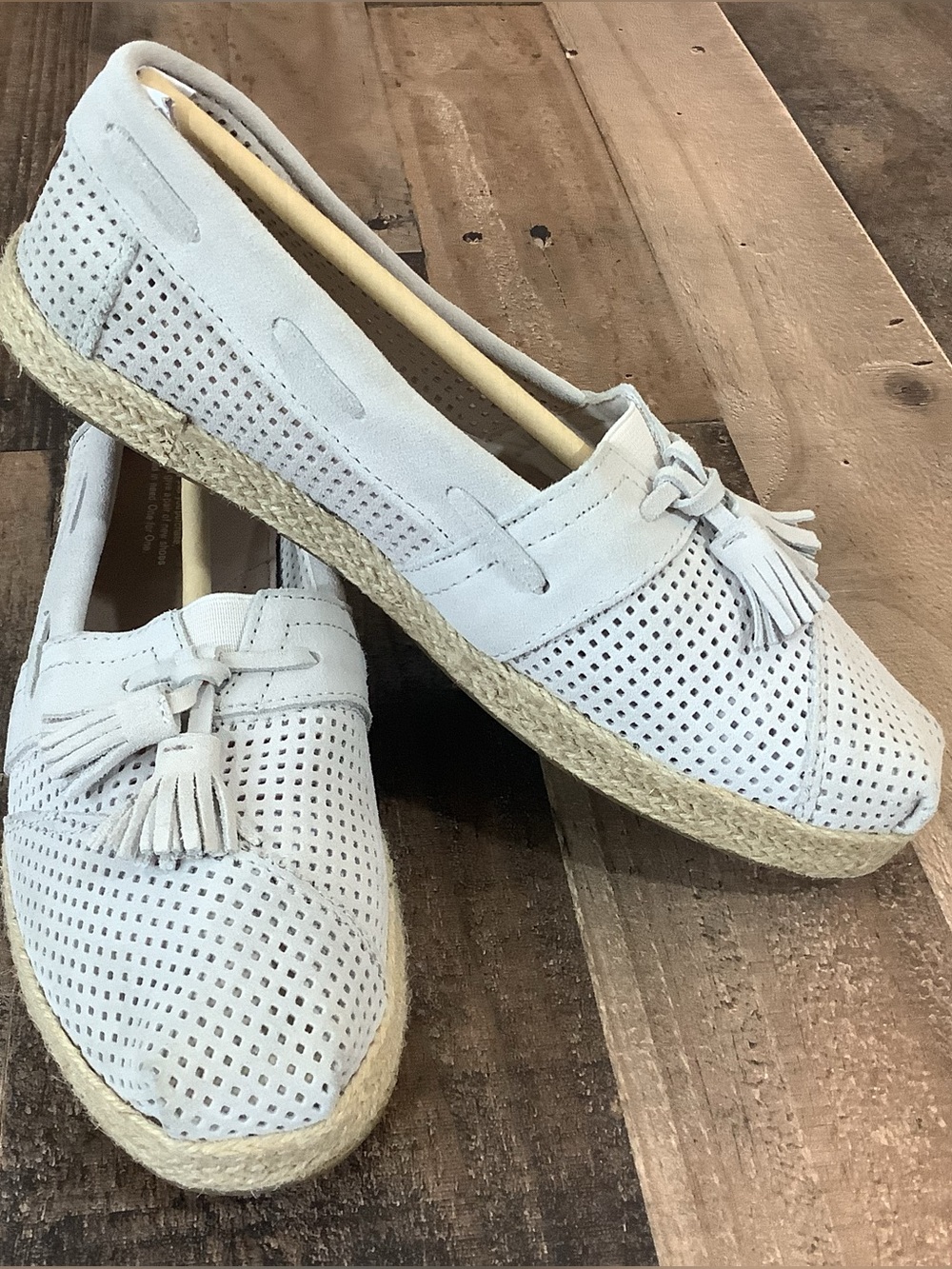 Toms Women's Perforated Tassel Espadrille Loafers - Light Gray Suede 9